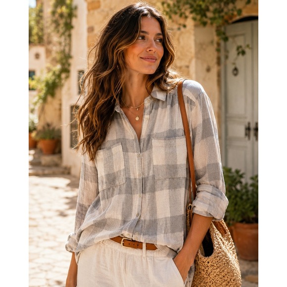 Pilcro and the Letterpress Tops - Pilcro Anthropologie Gray Plaid Button Front Oversized Shirt Medium